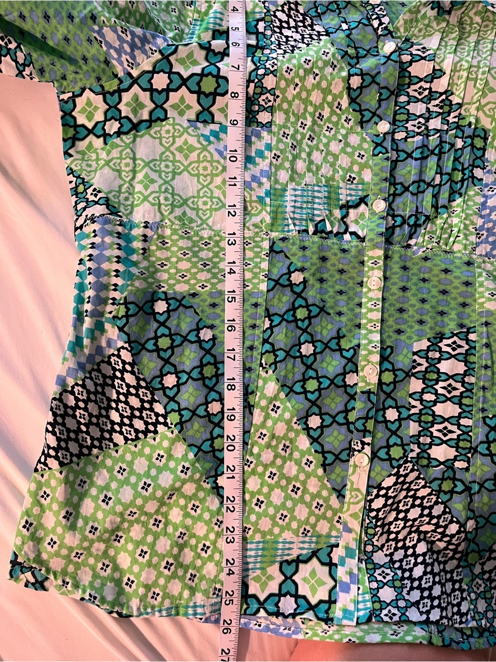 Caribbean Joe Green & Aqua Patterned Cotton Button-Up and 100% Cotton - Picture 6 of 6